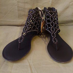Black Studded Sandal Bootie